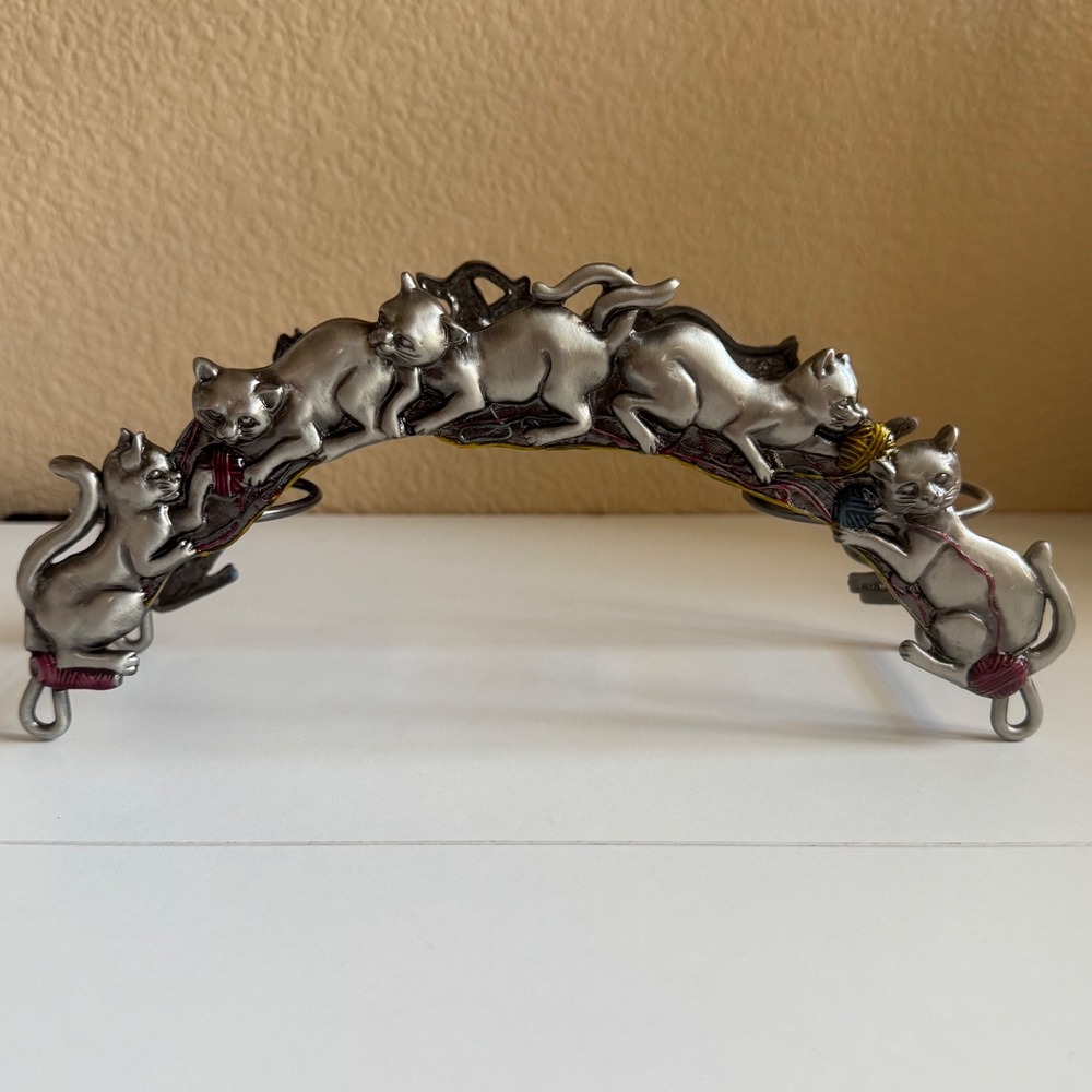 Vintage Style Pewter Tone Arched 3-Pillar Cat Candle Holder Centerpiece